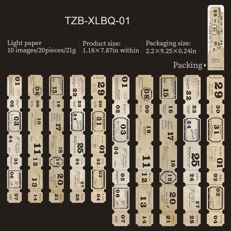 JIANWU Sequence Tag Series Vintage Date Digits Number Label Landscape Material Collage Sticker Creative DIY Journal Stationery