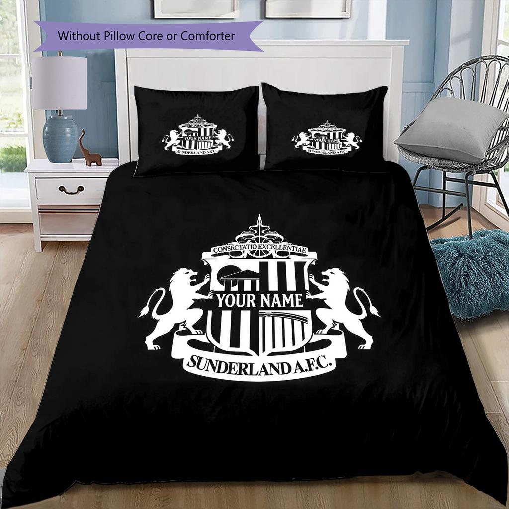 Sunderland Association Football Club Custom Name Pattern Bedding Quilt Set Quilt Cover Pillowcase Home Birthday Gift(1 * Duvet Cover + 2 * Pillowcase,