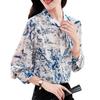 Printed double crepe silk shirt women's long sleeves new temperament trendy mulberry silk retro button-up top