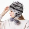 2019 Winter Bomber Hats for Women Rex Rabbit Fur Beanies Hat With Pompoms Women's Warm Knitted Hat Skullies Beanies Female Caps