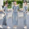 Fashion Embroidery Denim Skirt Set Women Summer Hooded Two Piece Outfit Chinese Style Vintage Youthful