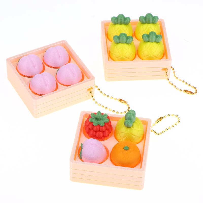 Creative Cute Fruit 2/4-Square Button Keychain Kids Portable Stress Relief Toy Charm Couple Bag Ornament