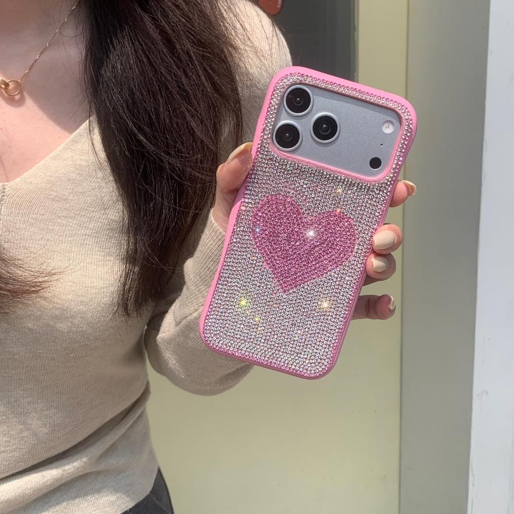 Premium sense three-dimensional flash diamond white background rose red love is suitable for Apple 17promax mobile phone case iphone16 new women's