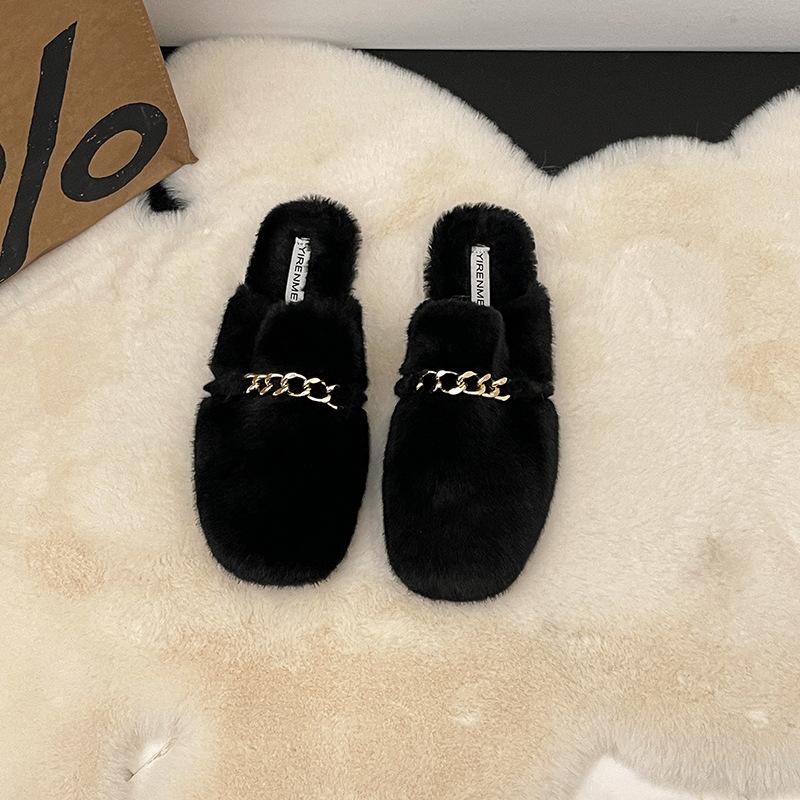 

Gentle fairy wind bag head drag new models in autumn and winter 2025, fashionable, comfortable and non-slip, one pedal, fluffy shoes, women 35