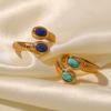 Yori Natural Turquoise Stone Stainless Steel Ring Summer Bohemia Woman Charm Texture Waterproof Jewelry for Women