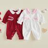 Citgeett Autumn Infant Girl Romper Puff Long Sleeve Doll Collar Contrast Color Jumpsuit Fall Clothes
