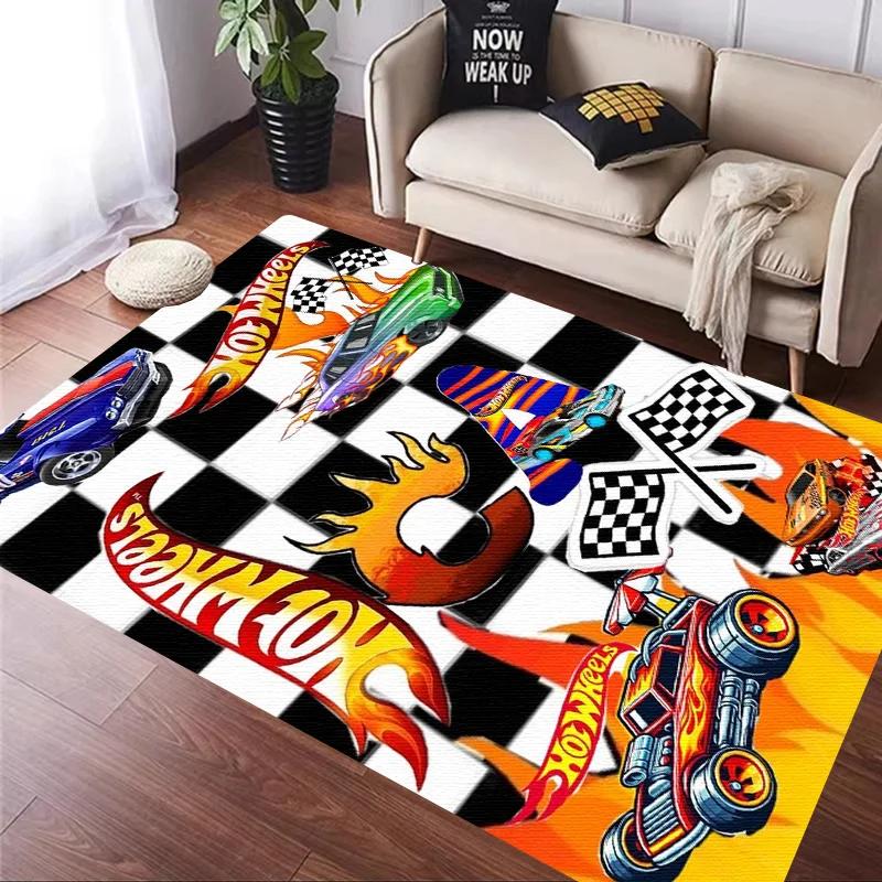 H-Hot Wheels-Themed Large Carpet Mat for Bedroom and Living Room Decor Stylish Area Rug Long Hallway Entryway Doormat Durable