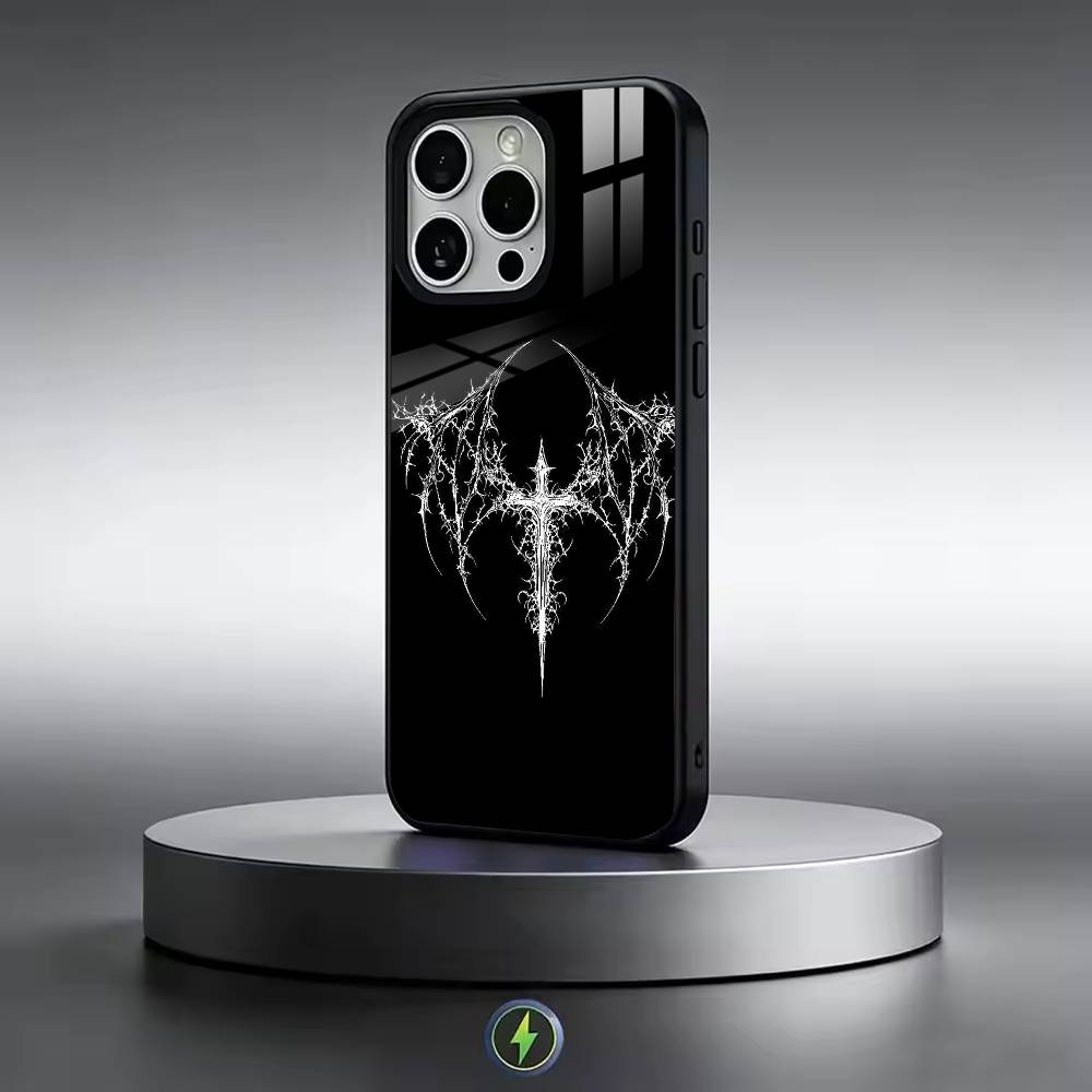 Gothic T-Cyber Sigil Cross Phone Case For iPhone17,16,15,14,13,12,11 Plus,Pro Magnetic For Magsafe Wireless Charging iPhone12ProMax