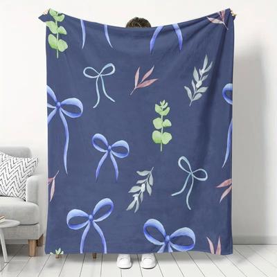 Soft and Cozy Bow Pattern Blanket -polyester, Suitable for All Seasons, a Multi-purpose Gift for Anniversary and Home Decoration