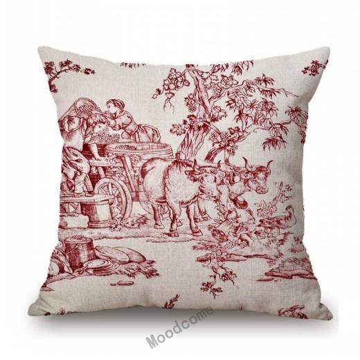 Französischer Toile De Jouy Delfter blauer Flamingo-Vogel-Tiger-Königshof-Muster, eleganter dekorativer Sofa-Kissenbezug, Kissenbezug