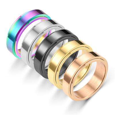 Simple 6mm Stainless Steel Anxiety Rings For Women Men Spinner Fidget Ring Stress Relieving Trend Punk Wedding Band Jewelry Gift