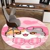 Cute Cat Round Chair Mat - Pink Heart Decorative Rug for Home Office