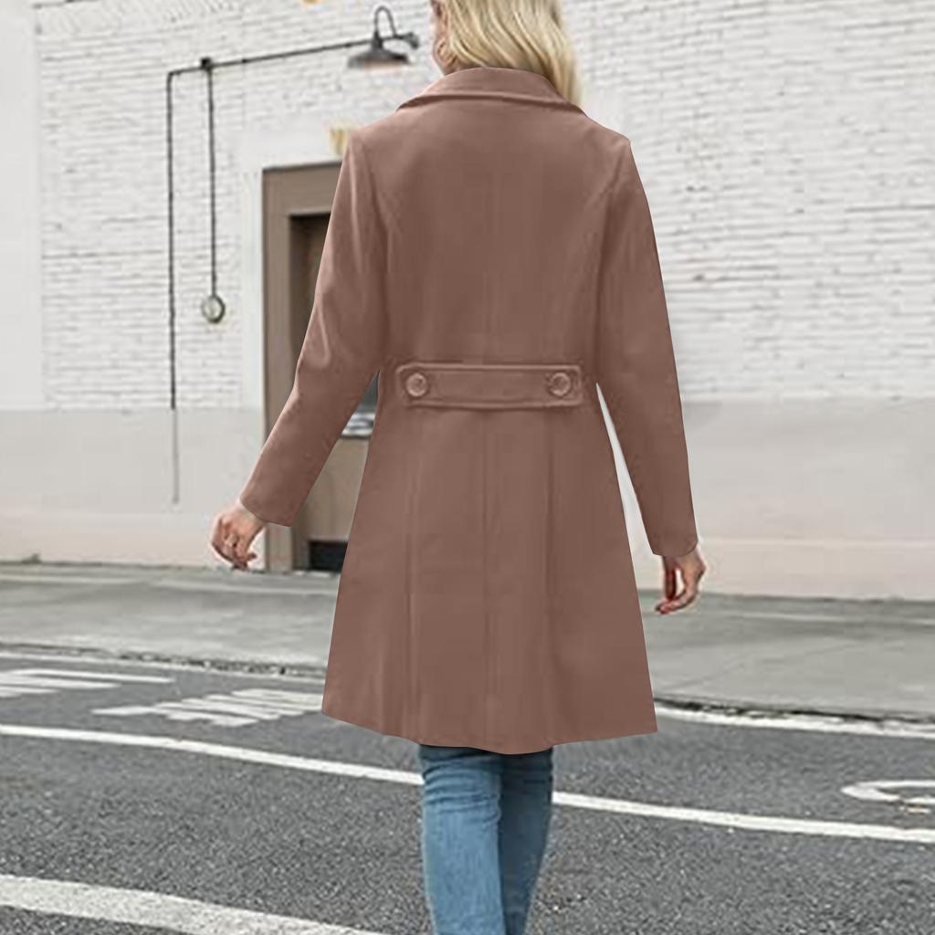 Women's Lapel Mid-length Button-down Woolen Coat