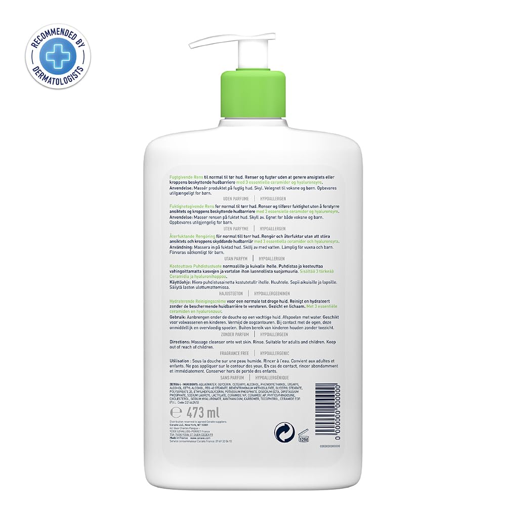 CeraVe Hydrating Cleanser for Normal To Dry Skin 473ml with Hyaluronic Acid 3 Essential Ceramides &