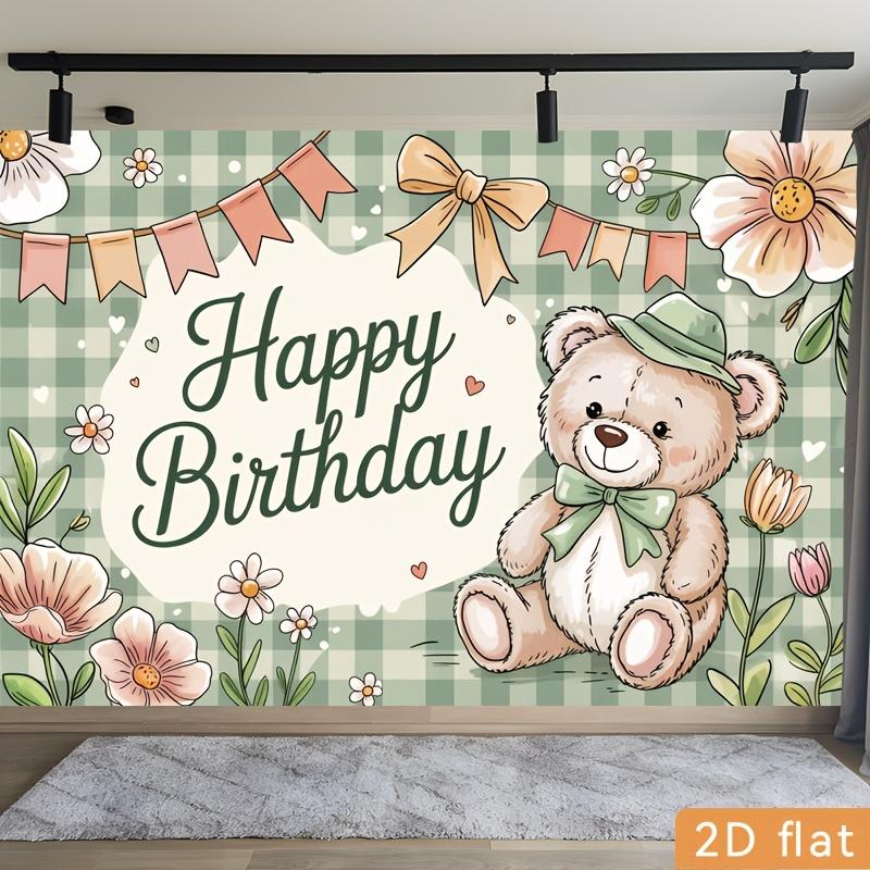 

BEPAN Green Plaid Cute Bear Carousel Baby Clothes Shoes Theme Banner Background Baby One Year Old Arrangement Baby Shower Background Vinyl--W120xH80cm
