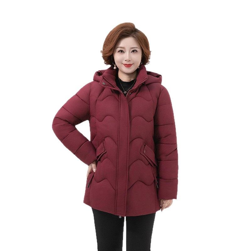 Mom Winter Cotton-padded Clothes Medium and Long New Middle-aged and Elderly Women's Clothing Slim-fitting Cotton-padded Clothes Jacket Fashio
