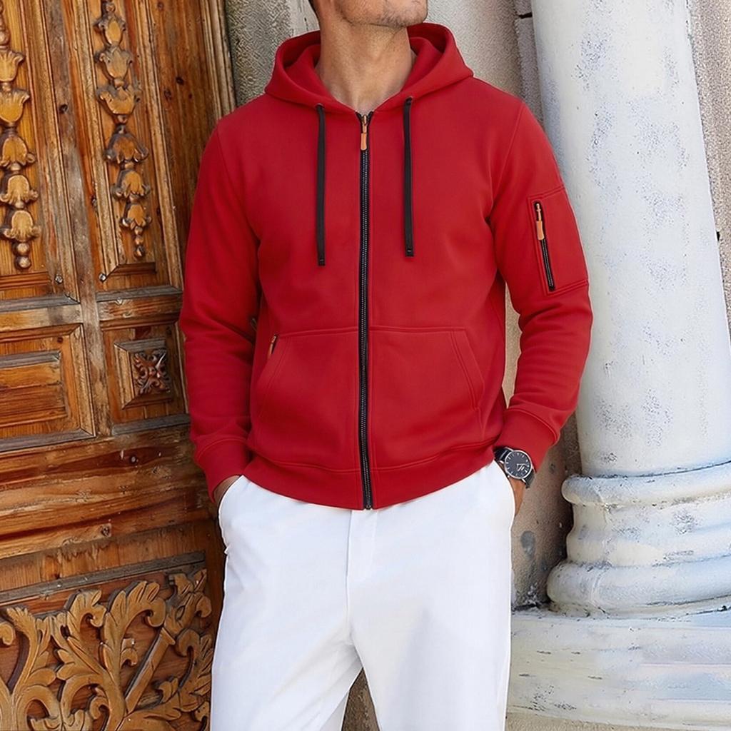 Men's Hooded Zip-Up Jacket Casual Athletic for Fall and Winter
