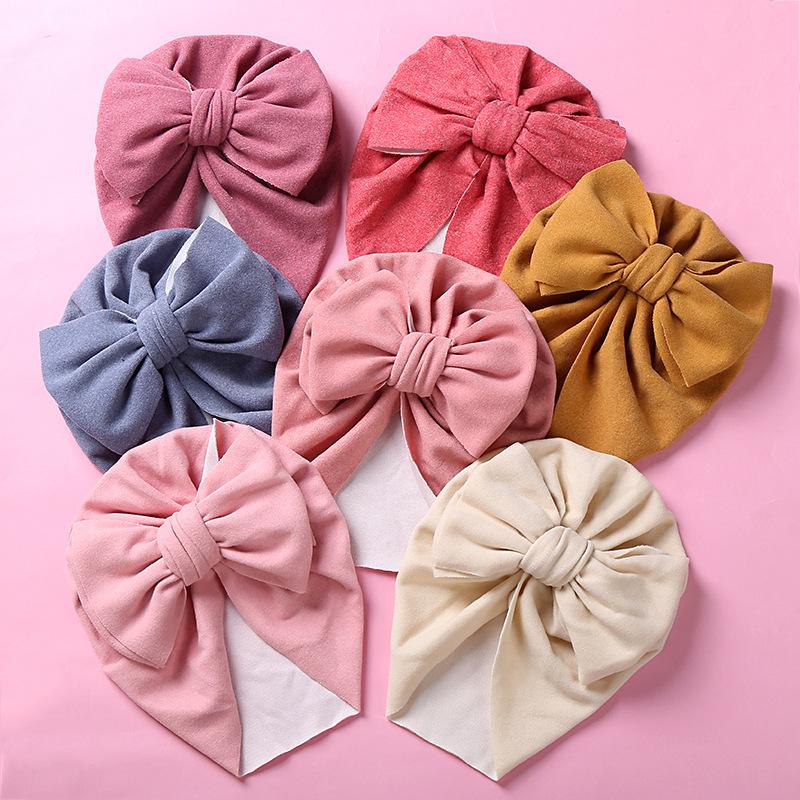 New Solid Color Baby Turban Cap Big Bow Infant Sweet Hat Newborn Elastic Bandana Headband Headscarf Beanie Kids Hair Accessories