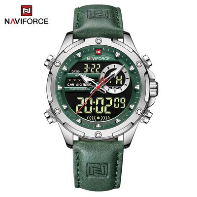NF9208 Reloj analógico de cuarzo con pantalla dual LCD digital para hombre Correa de cuero