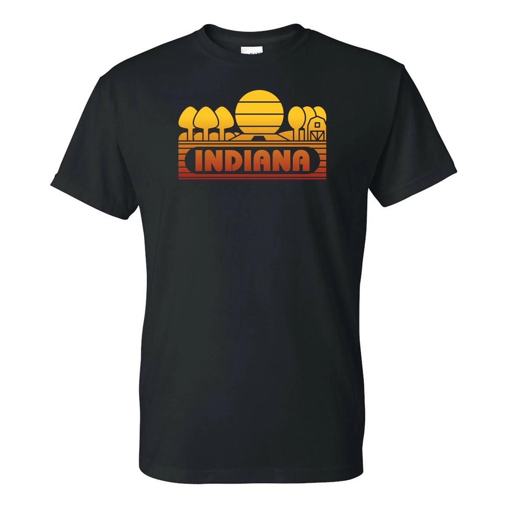 Indiana Groovy Sunset - Landscape Vacation Home State T Shirt - Black