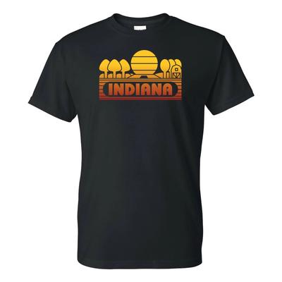 Indiana Groovy Sunset - Landscape Vacation Home State T Shirt - Black
