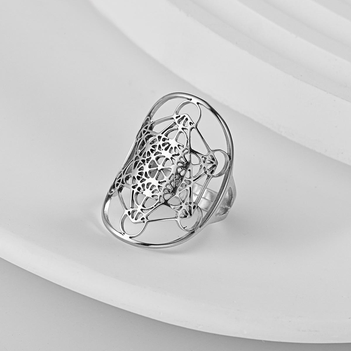 Sacred Geometry Zircon Metatron Cube Ring Angel Seal Archangel Protection Statement Hollowed Rings for Women Magic Hexagram resizable