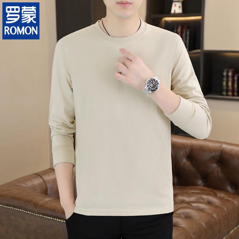 Romon Men's Pure Cotton Long-Sleeve Crewneck T-Shirt