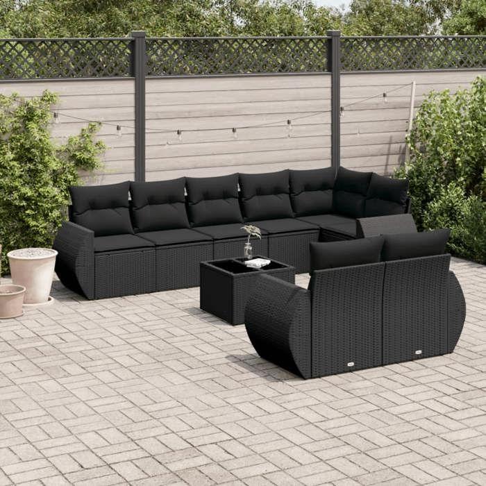 Maison Exclusive - Salon de jardin 9 pcs avec coussins noir résine tressée