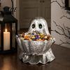 Cute Spooky Props Halloween Ghost Candy Bowl Resin Decorative Storage Dish Silver Entryway Key Holder Gray Snack Holder for Home Tabletop