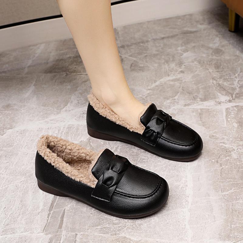 

Женские туфли из натуральной мягкой бархатистой кожи, осенне-зимняя новинка, удобная обувь на мягкой подошве, кожаные туфли на плоской подошве, теплые хлопковые туфли 41