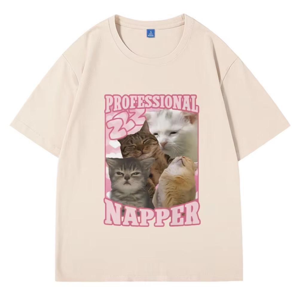 Professional Napper Funny Cat Meme T-shirt Men Women Casual Cotton Oversized Tshirt Vintage Fashion Aesthetic T Shirt Streetwear