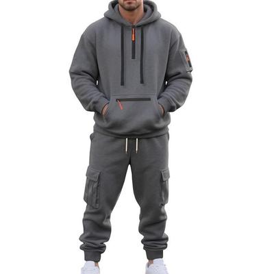 2025 Men's European Casual Half-Zip Hoodie and Multi-Pocket Sweatpants Set