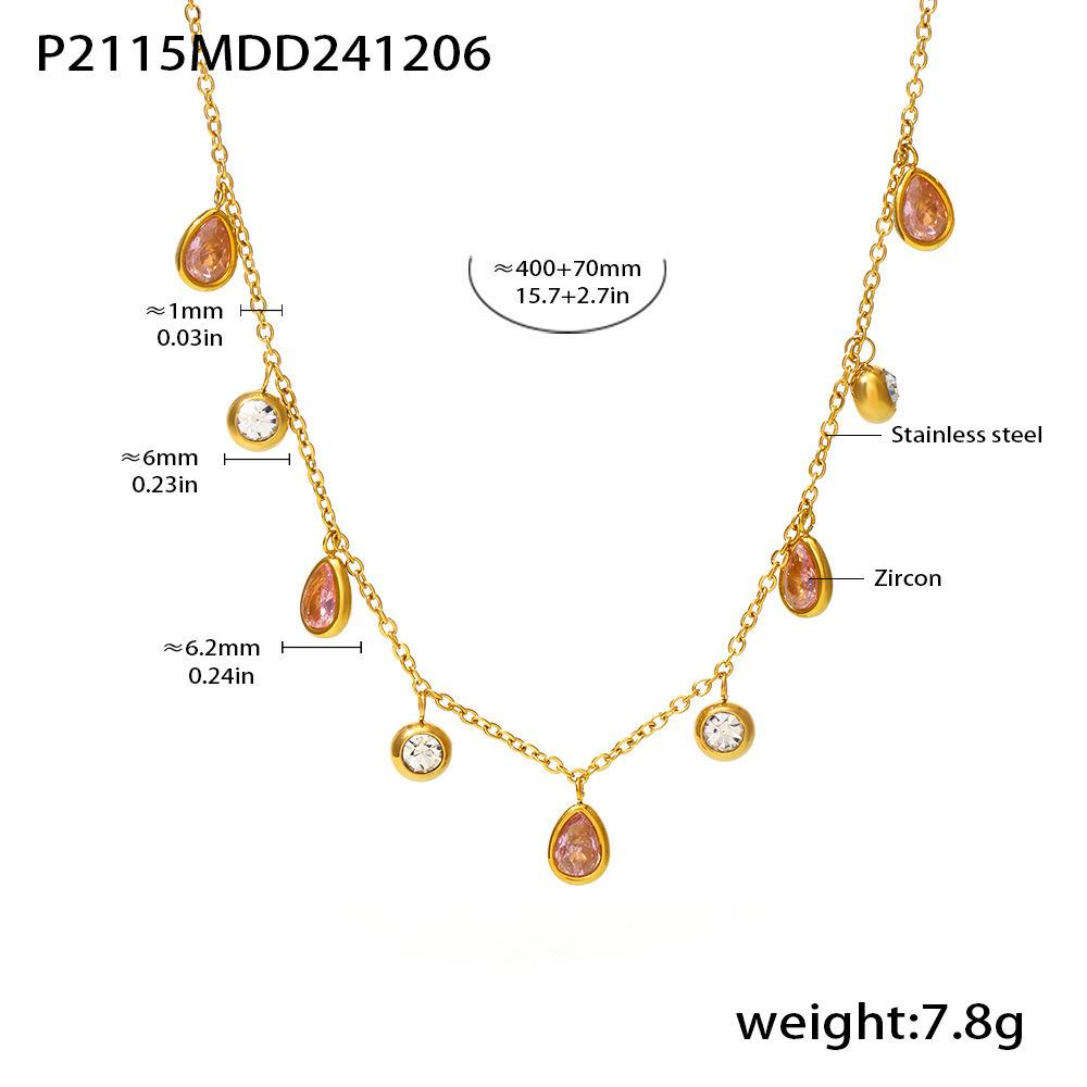 

Подвеска-капля воды для женщин, ожерелье с кисточкой из циркона, водонепроницаемая цепочка О из нержавеющей стали, позолоченный шарм с цирконом, подарок розовый