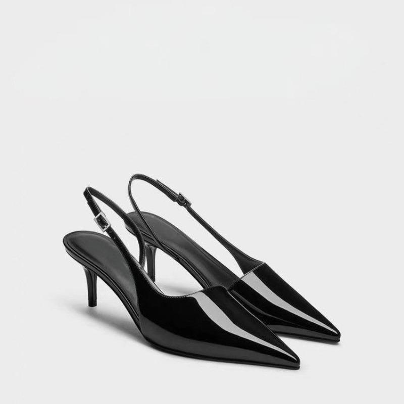 Sharp Pointed Thin Heel Super High Heels Sandals Women Summer New Black Patent Leather Sexy French Toe Cap Oversized Sandals