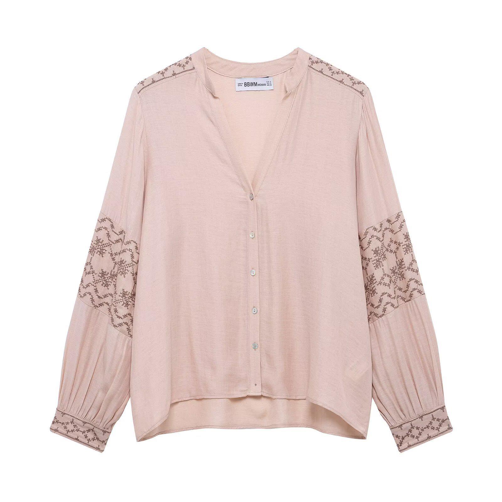 

TAOP&ZA Spring/Summer Women s V-neck Long-sleeve Embroidered Shirt Large