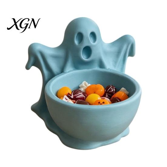 Creative Desk Storage Ornament 3D Printed Ghost Candy Bowl for Halloween Party Decorations, Multi-functional Desktop Cute Supplies Organizer Trinkets