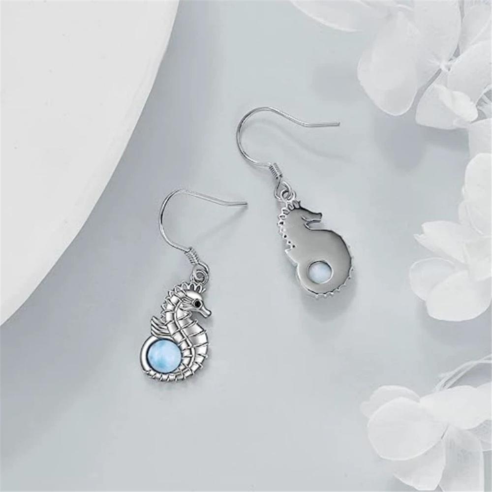 Charm Female Seahorse Animal Drop Earrings Cute Trendy Bridal Silver Color Dangle Wedding  For Women