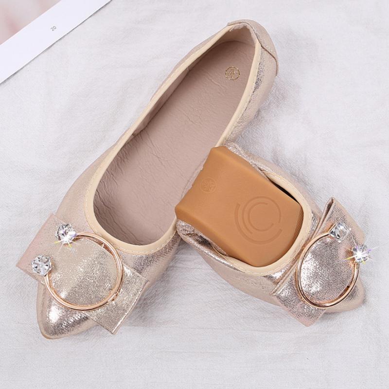 Women Foldable Ballet Flats Portable Travel Fold up Shoes Woman Round Toe Bowknot Slip On Casual Shoes for Spring Autumn WSH2476