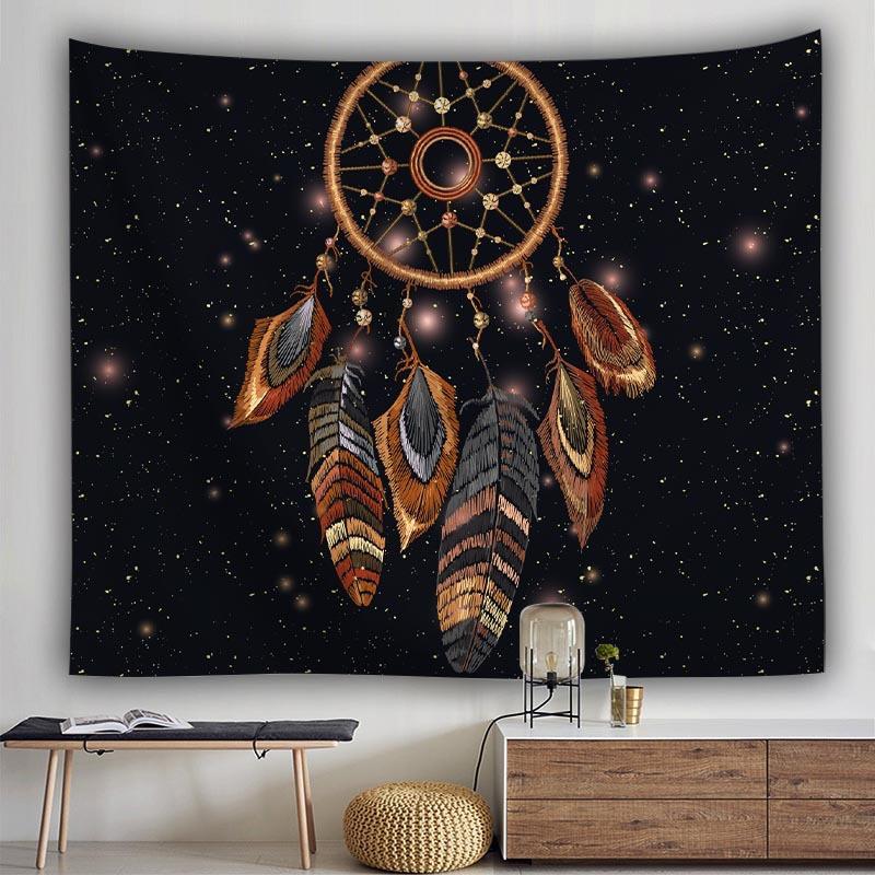 Bohemian Dream Catcher Tapestry Psychedelic Feathers Occult Decor Bedroom Hippie Wall Carpet Beach Towel Decoration for Home