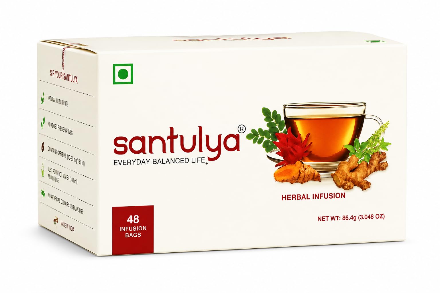 SANTULYA Herbal Tea -Turmeric, Tulsi,Moringa,Hibiscus & Ginger, 48 Tea Bags