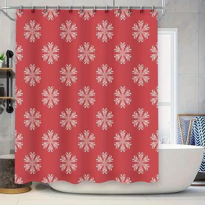 Red Floral Snowflake Shower Curtain Waterproof Decor Bathroom Liner Set for Bathtub Home Improvement Supplies 180cm X 245cm (67i