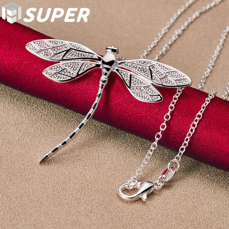 925 Sterling Silver Big Dragonfly Pendant Necklace Jewelry