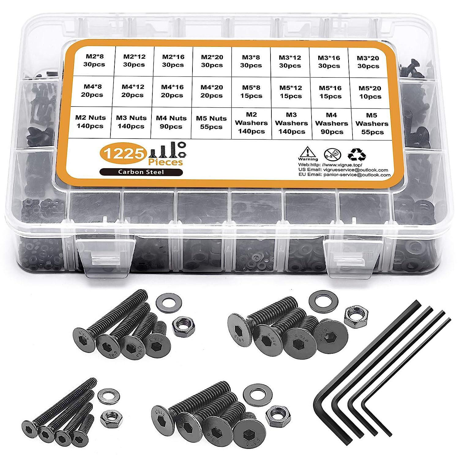 

Винт с шестигранной головкой под потай из нержавеющей стали 304 с набором гаек с плоской шайбой 1225/940 шт. коробка винтов с плоской головкой 1225pcs