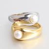 18K Gold Inlaid Pearl Cast Ring: Fashionable Versatile Stainless Steel Women's Finger Ring