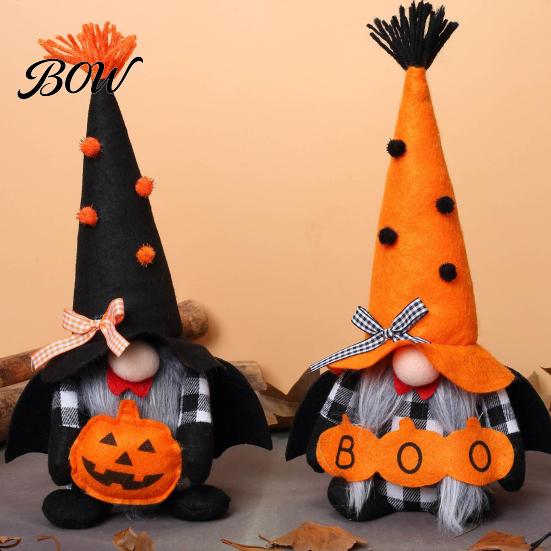 Party Centerpieces Halloween Plush Gnome Decoration, Spooky Orange Black Boo Pumpkin Swedish Tomte Durable Figurine, Elf Dwarf Ornaments for