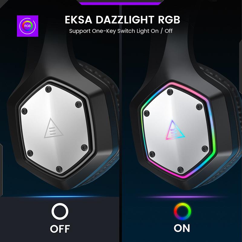 Bezprzewodowe słuchawki E1000WT, dźwięk przestrzenny 7.1, inteligentny mikrofon z redukcją szumów AI(ENC), Niskie opóźnienie 2.4G USB Dongle, 36 Godzin Baterii, Światło RGB