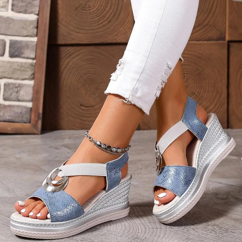 Fashion Women's Sandals Summer New Wedge Heeled Sandals Fashioon Casual Platform Sandal Metal Buckle Fish-mouth Sandals Sandalias Mujer