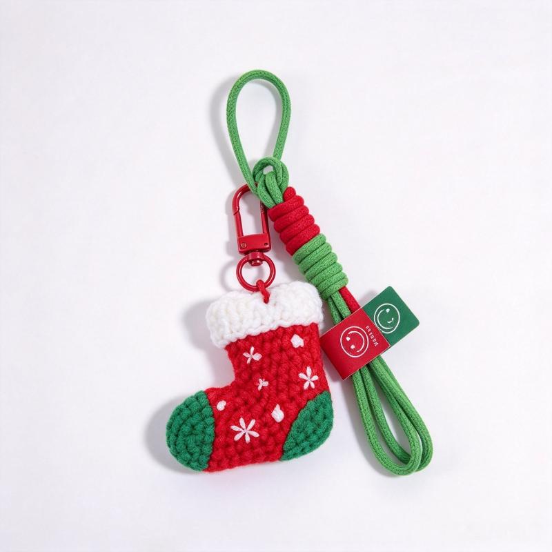 Lovely Weave Christmas Pendant Elk Cartoon Santa Claus Keychain Bag Pendant Charm New Year Gift Christmas Keyring Accessories