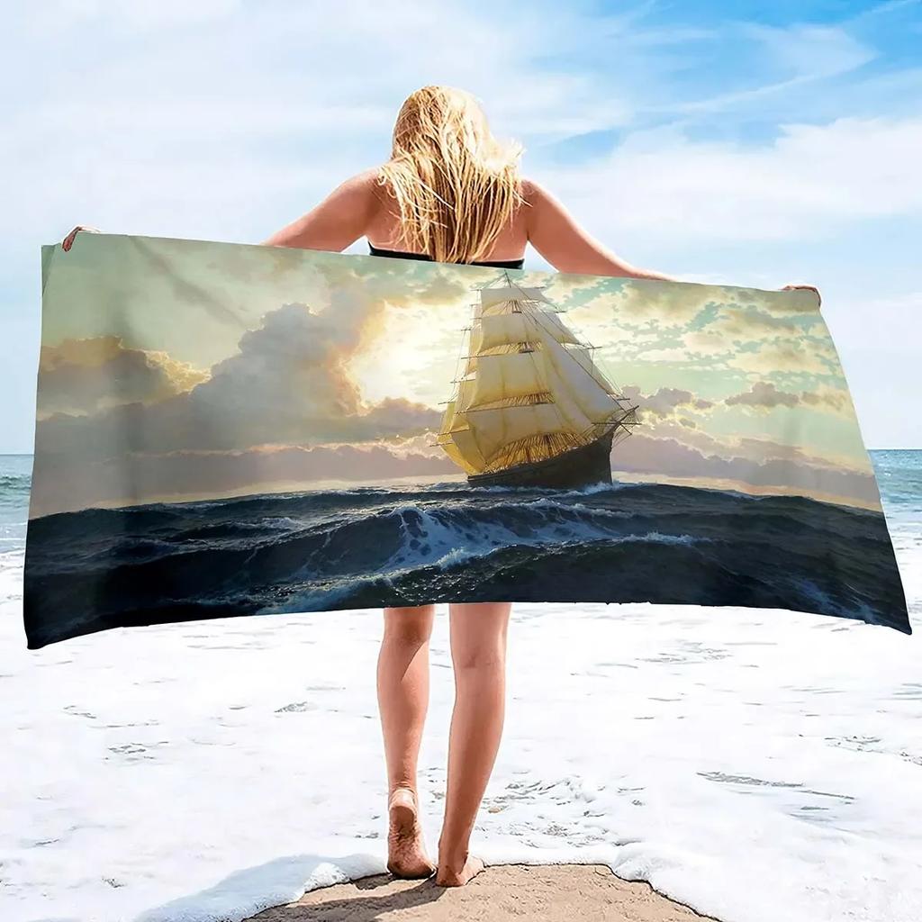 Sailboat Beach Towels Lightweight Quick Dry Beach Towel Sailboat Soft Hand Towel for Bathroom Kitchen Yoga Gym Decorative Towels