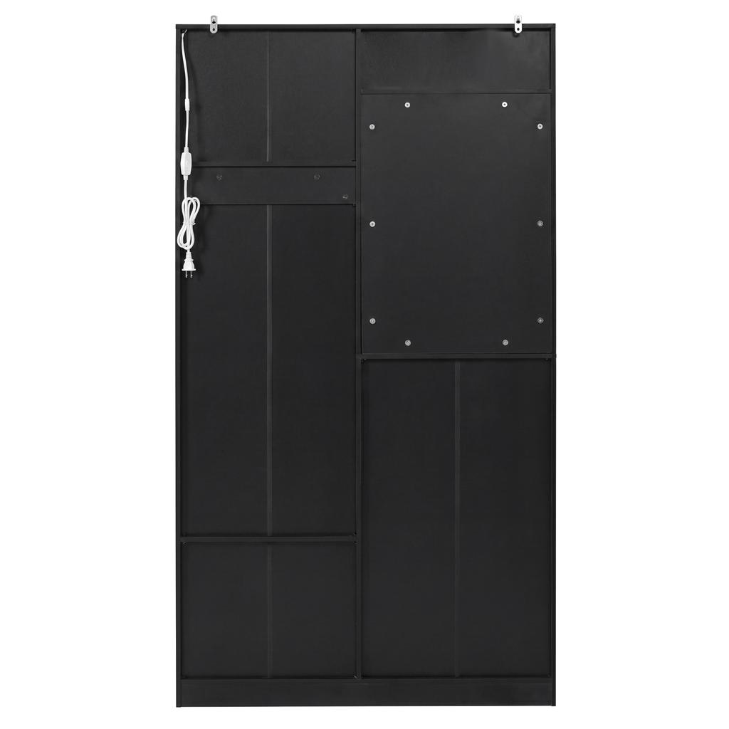 Kompakter Flurschrank mit Spiegel und Bank, Flurschrank mit Schuhschrank und Haken, Flurmöbel-Set, LED-Streifen mit einstellbarer Farbe